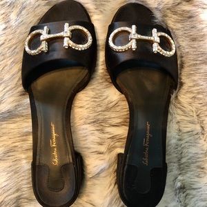 Casual Crystal Horsebit Slide Sandals.